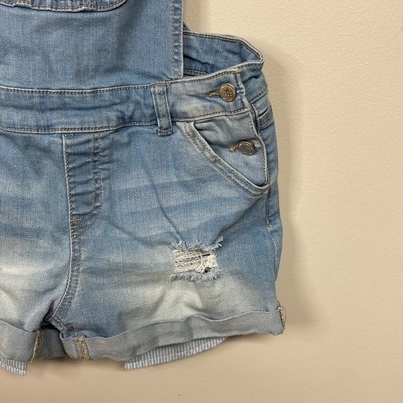 Wax Jean Light Blue Wash Roll Cuff Distressed Denim Shortie Overall, Small - Picture 4 of 8